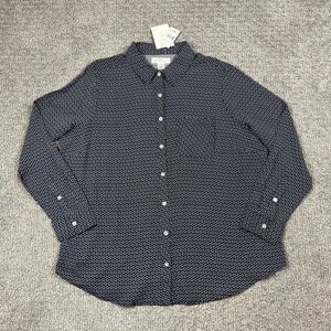 ALC At Last Women Shirt Womens 1X Dark Navy White Floral Button Blouse Top Boho